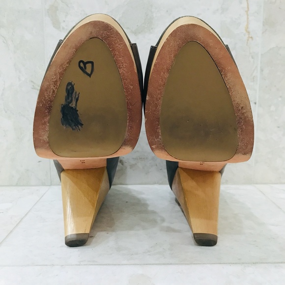 LOEFFLER RANDALL {10} Pumps Lace-Up Gray Leather Wood Heel Platform - Picture 9 of 10